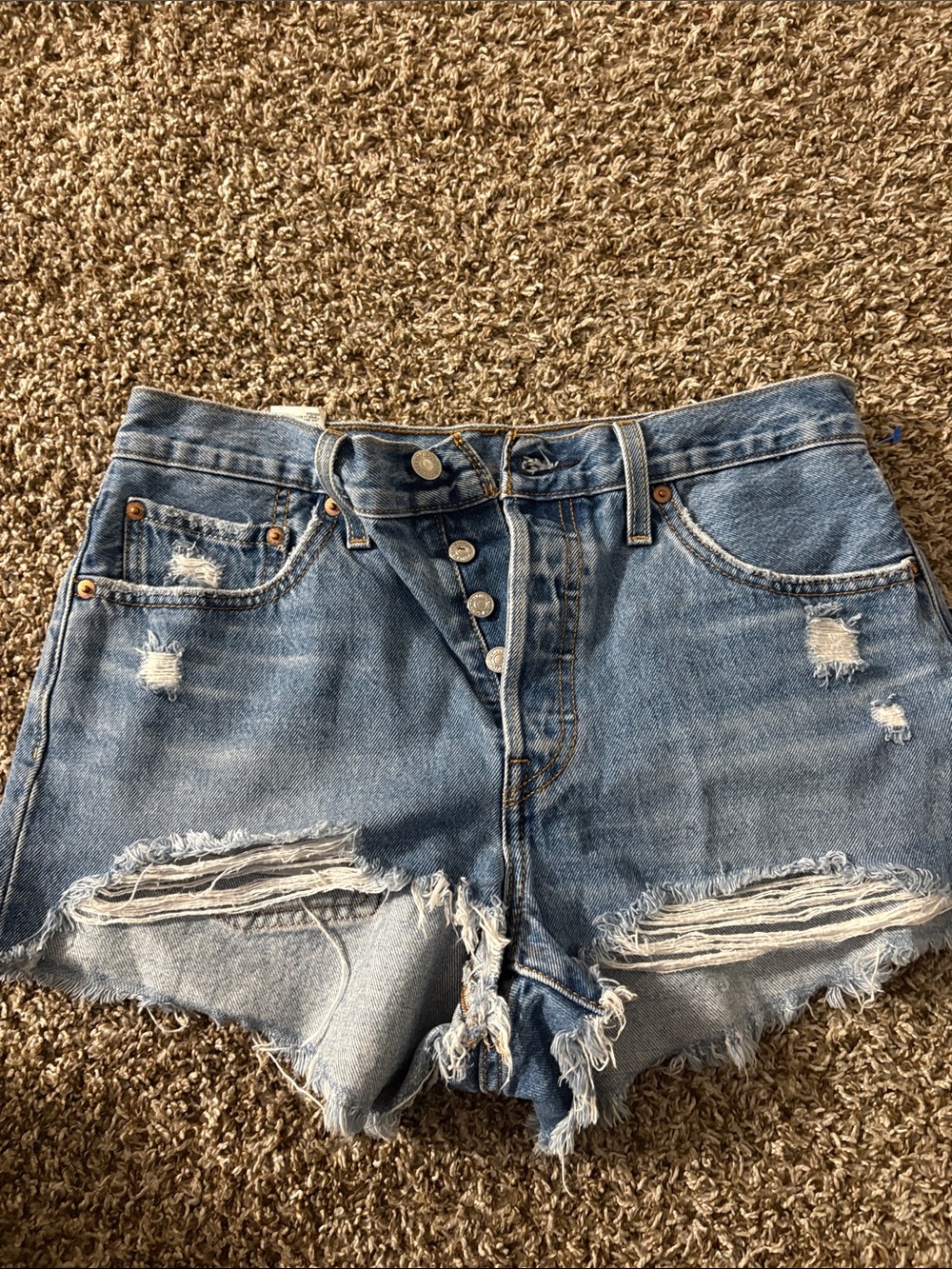 Levi's High-Rise Light Blue Distressed Denim Shorts